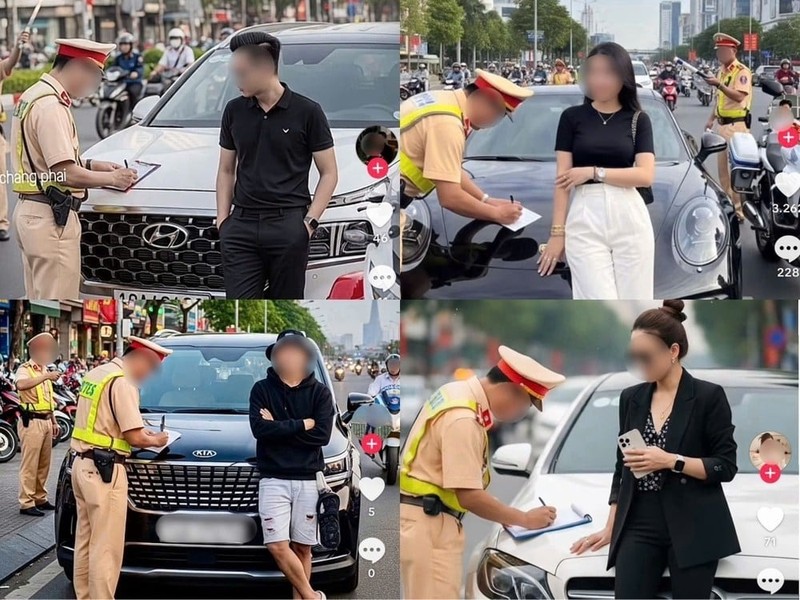 Các tấm ảnh do AI tạo ra được người dùng chia sẻ trên TikTok hinh anh AI vi pham giao thong.jpg