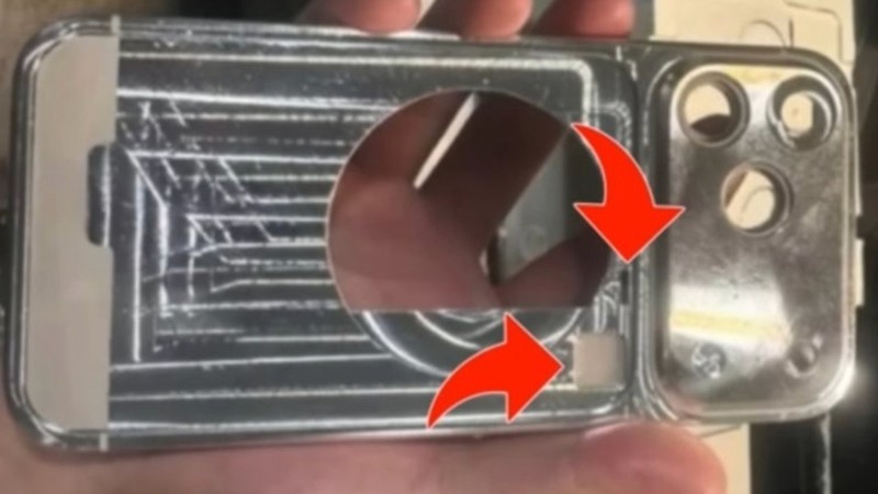 Hình ảnh rò rỉ khung nhôm iPhone 17 Pro. Ảnh: Apple Insider khung nhom iphone 17 pro - Apple Insider.jpg