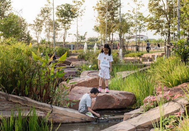 Khu vực chứa nước tại công viên CU Park, Băng Cốc, Thái Lan (Ảnh Landprocess)