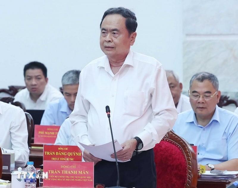Chủ tịch Quốc hội Trần Thanh Mẫn phát biểu tại buổi làm việc. Ảnh: TTXVN IMG_9139.jpeg