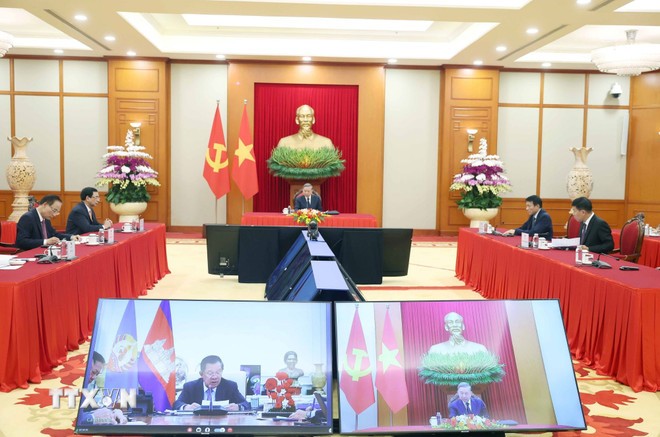 Tổng Bí thư Tô Lâm điện đàm với Chủ tịch Đảng Nhân dân Campuchia Hun Sen. (Ảnh: Thống Nhất/TTXVN) tong-bi-thu-to-lam-dien-dam-voi-chu-tich-dang-nhan-dan-campuchia-hun-sen-1408-5.jpg