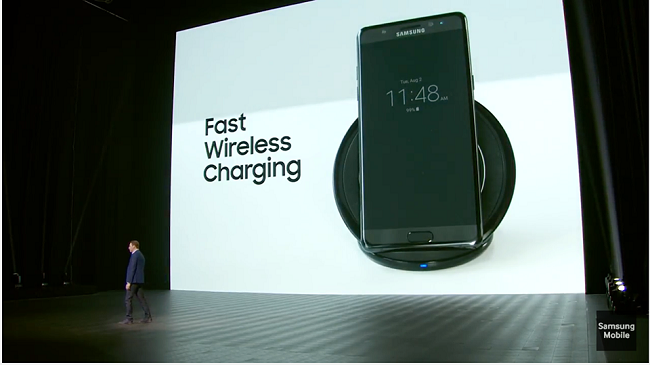 Hỗ trợ công nghệ sạc nhanh không dây đối với Galaxy Note7.