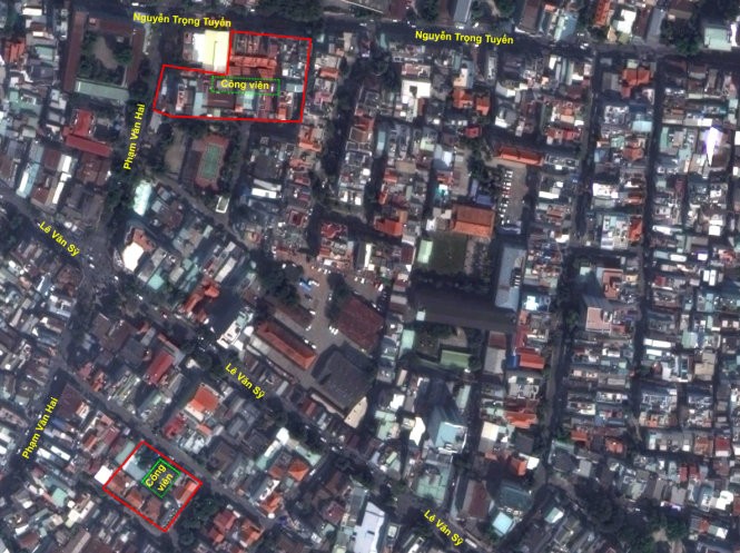 Hai trongsố cáckhu dân cư trước1975 trên bản đồ vệ tinh hiện nay - Ảnh: TRỊ THIÊN