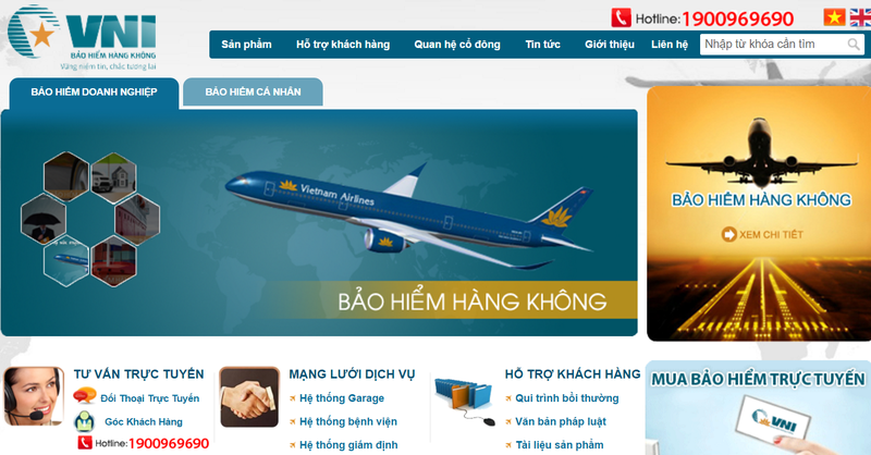 Website của VNI vẫn mang đến nhiều hình dung về Vietnam Airlines. Nhưng hãng bay này và các cổ đông sáng lập khác đã thoái vốn từ lâu. (Ảnh: chụp màn hình)