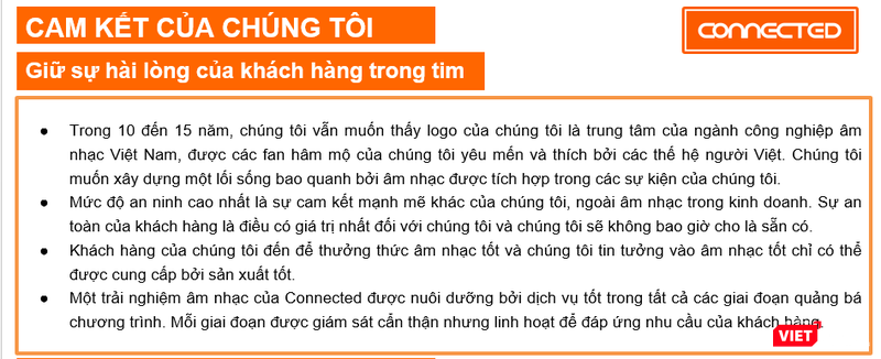 Cam kết của Connected Agency trong hồ sơ năng lực.