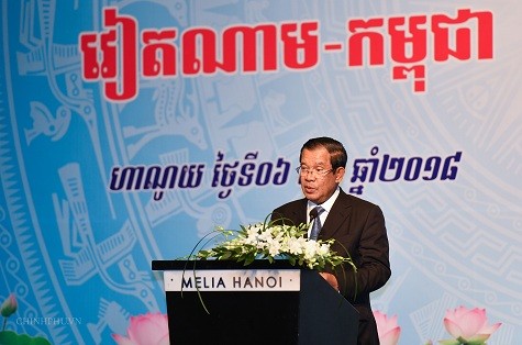 Thủ tướng Campuchia Samdech Techo Hun Sen phát biểu tại Diễn đàn. (Ảnh: VGP/Quang Hiếu)