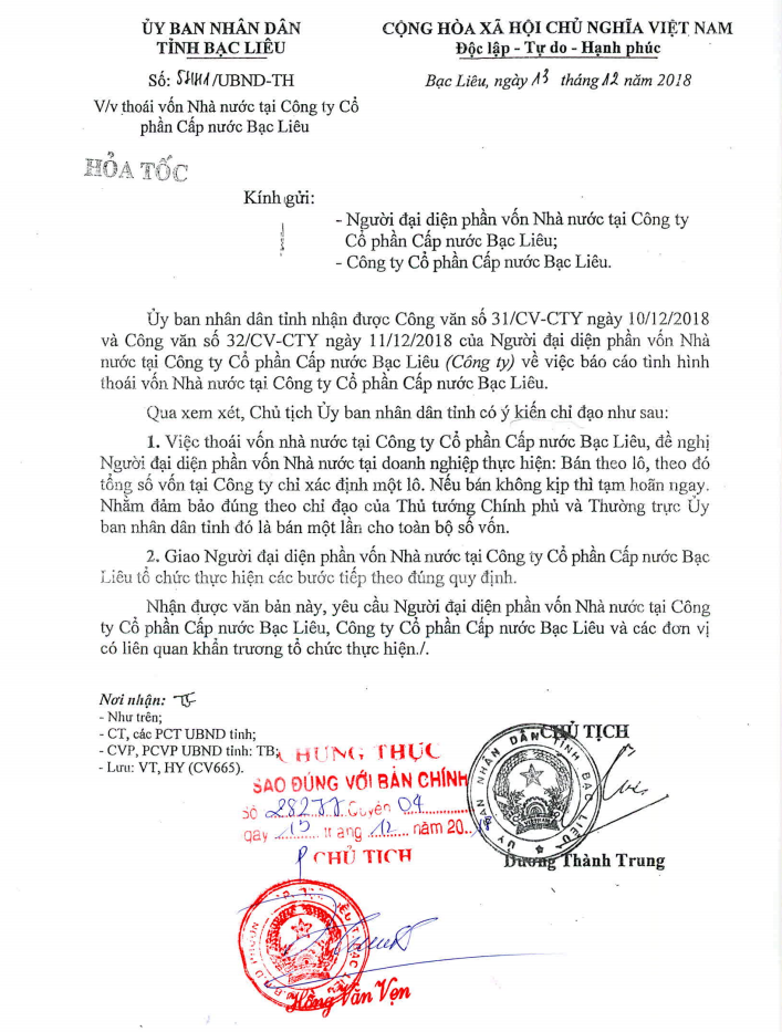 Công văn của Chủ tịch Bạc Liêu Dương Thành Trung như cú "phanh gấp" đối với thương vụ đấu giá Bawaco.