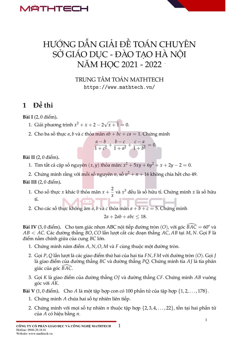Đáp án đề thi Toán chuyên vào lớp 10 tại Hà Nội năm học 2021 ảnh 2