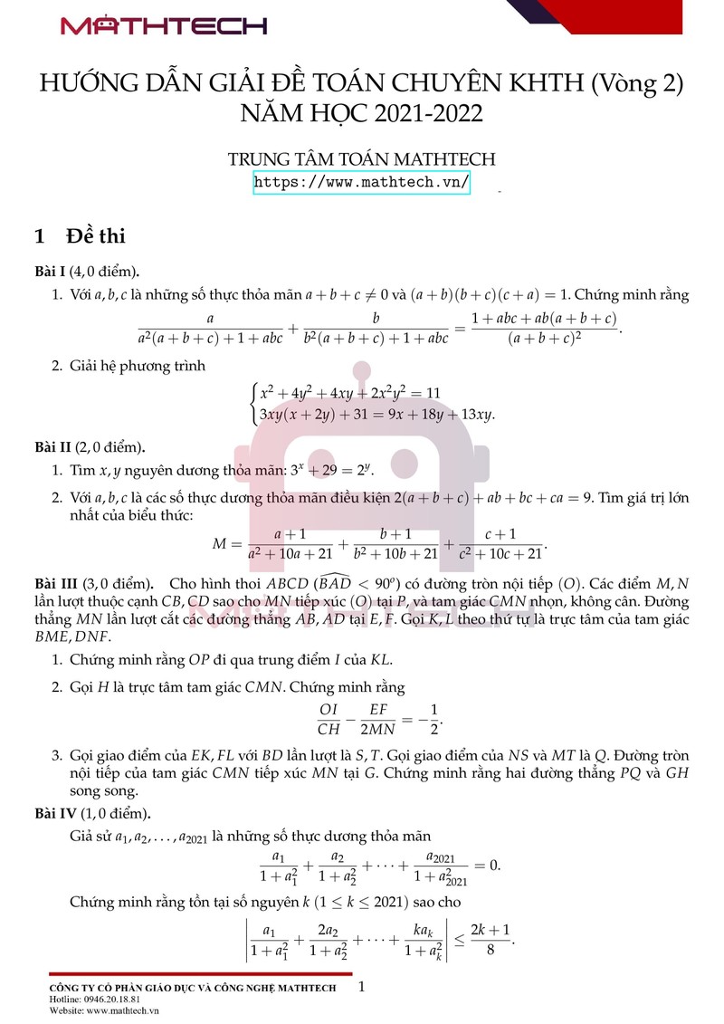 Đáp án môn Toán vòng 2 thi vào lớp 10 Trường THPT chuyên KHTN năm 2021 ảnh 2