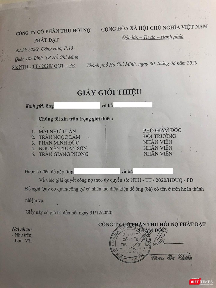 Giấy giới thiệu của Phát Đạt đến căn hộ của ông K.M.D. Giấy giới thiệu của Phát Đạt đến căn hộ của ông K.M.D.