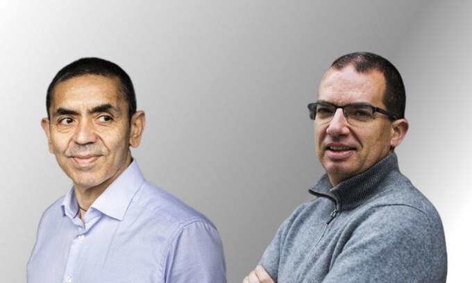 CEO BioNTech Ugur Sahin (trái) và CEO Moderna Stéphane Bancel. Ảnh: VCG, Bloomberg.