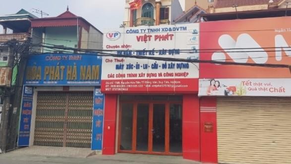 Trụ sở của Công ty TNHH Xây dựng và Dịch vụ thương mại Việt Phát tại Hà Nam (Ảnh: Internet) Trụ sở của Công ty TNHH Xây dựng và Dịch vụ thương mại Việt Phát tại Hà Nam (Ảnh: Internet)