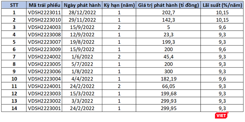 Các đợt phát hành trái phiếu của VDSC trong năm 2022