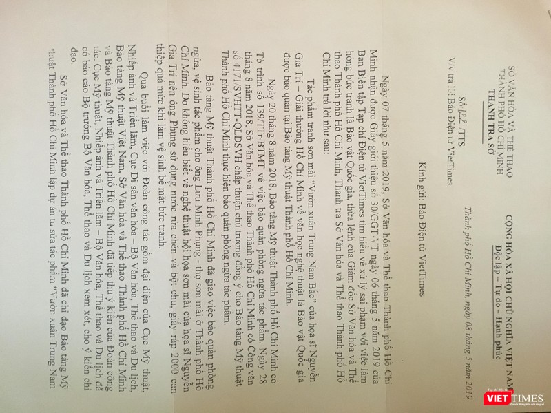 Toàn bộ văn bản số 122 của Thanh tra Sở VHTT TP.HCM gửi VietTimes Toàn bộ văn bản số 122 của Thanh tra Sở VHTT TP.HCM gửi VietTimes