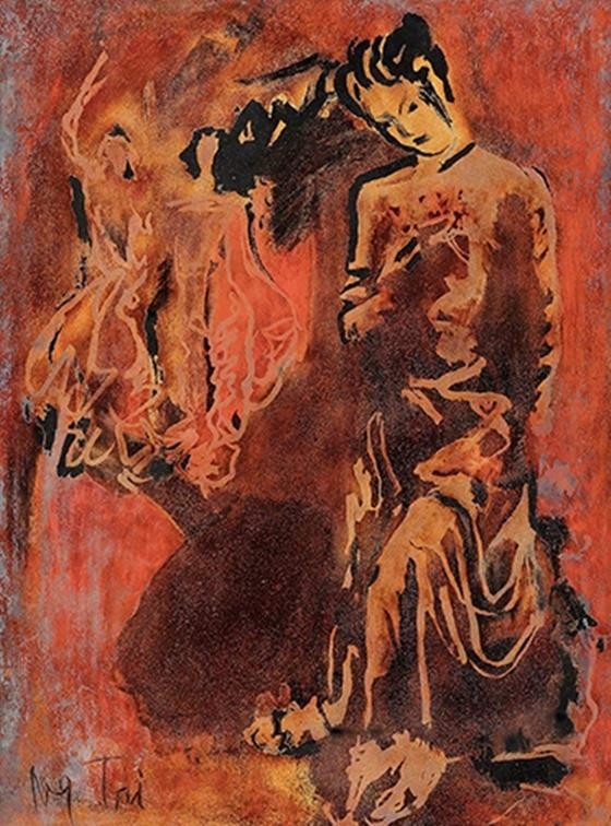 Bức Femmes (Quý cô, sơn mài, 80cm x 60cm, 1968) của Nguyễn Gia Trí bán hơn 2,7 tỷ đồng.