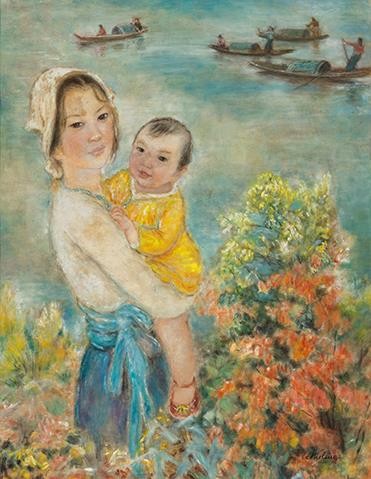 Bức Mère et Enfant (Mẫu tử, lụa, 1960) của Lê Thị Lựu bán hơn 4,8 tỷ đồng.
