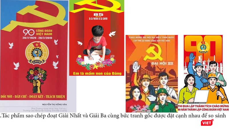 Tác giả Nguyễn Thị Hồng Vân đoạt Giải Nhất nhưng bị tố là sao chép từ tranh gốc "Em là mầm non của Đảng" của tác giả Nguyễn Ngần; bức tranh giải Ba của Nguyễn Thị Hồng Vân cũng bị tố là sao chép