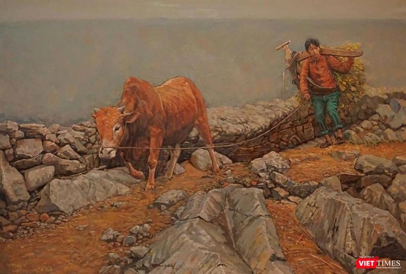 Tác phẩm "Đồng hành" của họa sĩ Phạm Xuân Trung (sơn dầu, 100 x 148 cm, 2019)