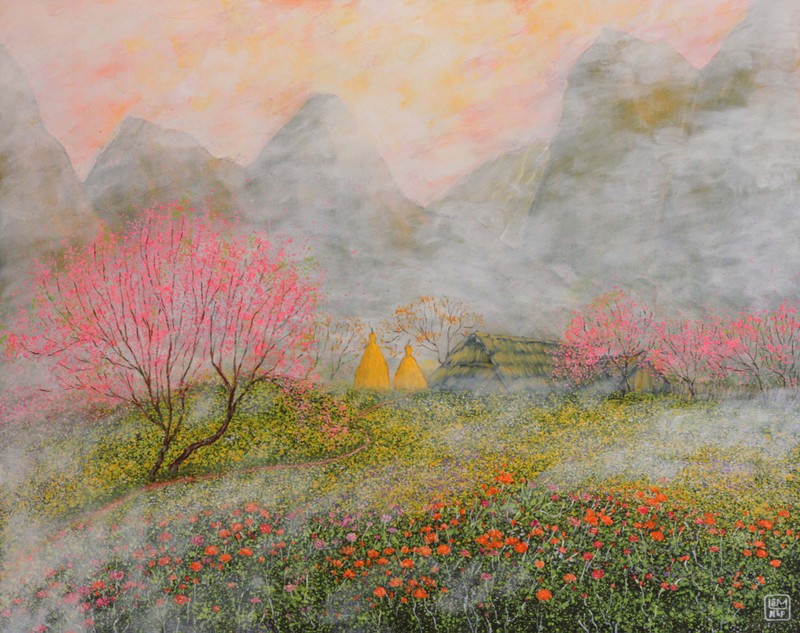 Nguyễn Lâm, Mùa xuân Tây Bắc, Acrylic,100x80cm, sáng tác năm 2019 Nguyễn Lâm, Mùa xuân Tây Bắc, Acrylic,100x80cm, sáng tác năm 2019