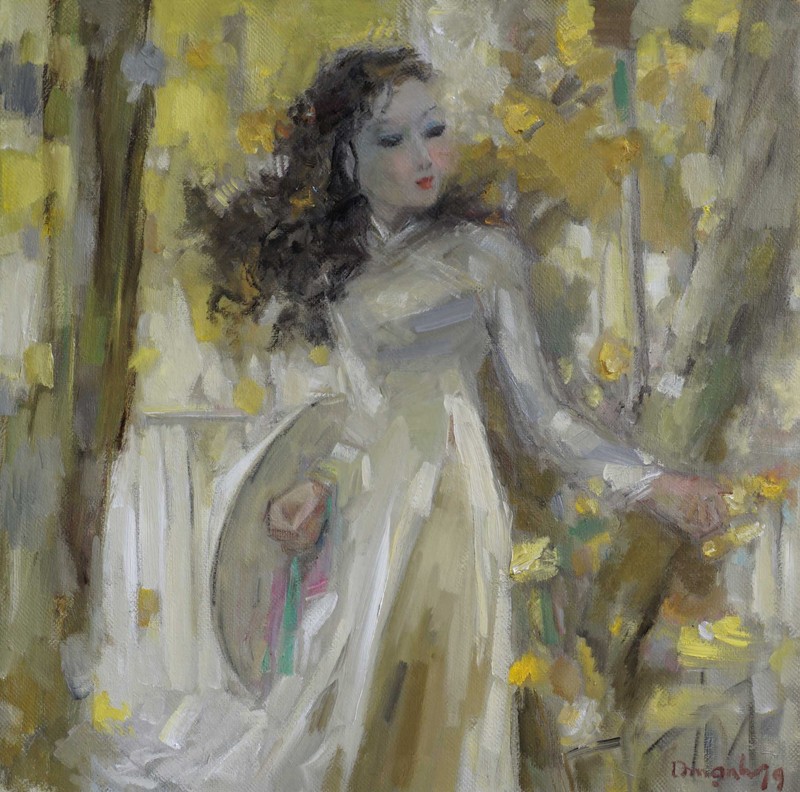 Tranh "Công viên chiều" - 75cm x75cm (Tranh Lâm Đức Mạnh) bút pháp khỏe khoắn, không nhằm tả thực Công viên chiều - 75cm x75cm (Tranh Lâm Đức Mạnh)