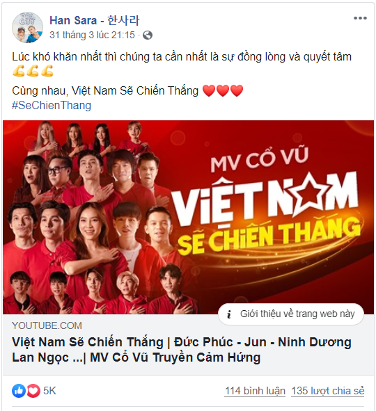 MV thu hút tới 5K views và nhiều bình luận tích cực trên trang cá nhân của Han Sara MV thu hút nhiều bình luận tích cực trên trang cá nhân của Han Sara