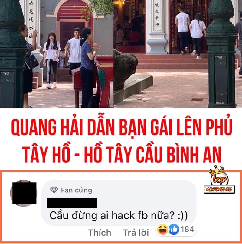 Cư dân mạng đồn đoán Quang Hải dẫn bạn gái lên phủ Tây Hồ cầu bình an (Ảnh: Internet) 
