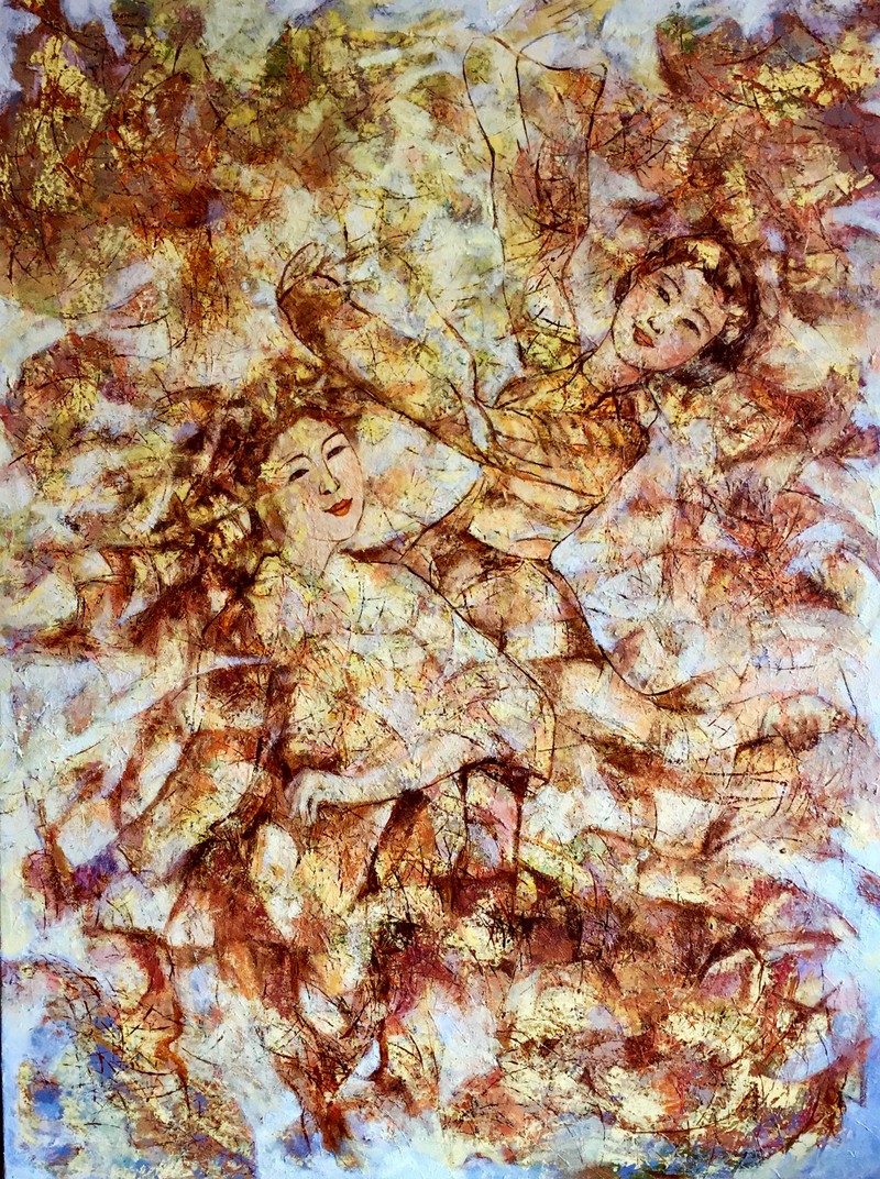 Tác phẩm Điệu múa cổ (acrylic trên toan, 120cm x 90cm, 2020) của Lý Văn Vinh Tác phẩm Điệu múa cổ (acrylic trên toan, 120cm x 90cm, 2020) của Lý Văn Vinh