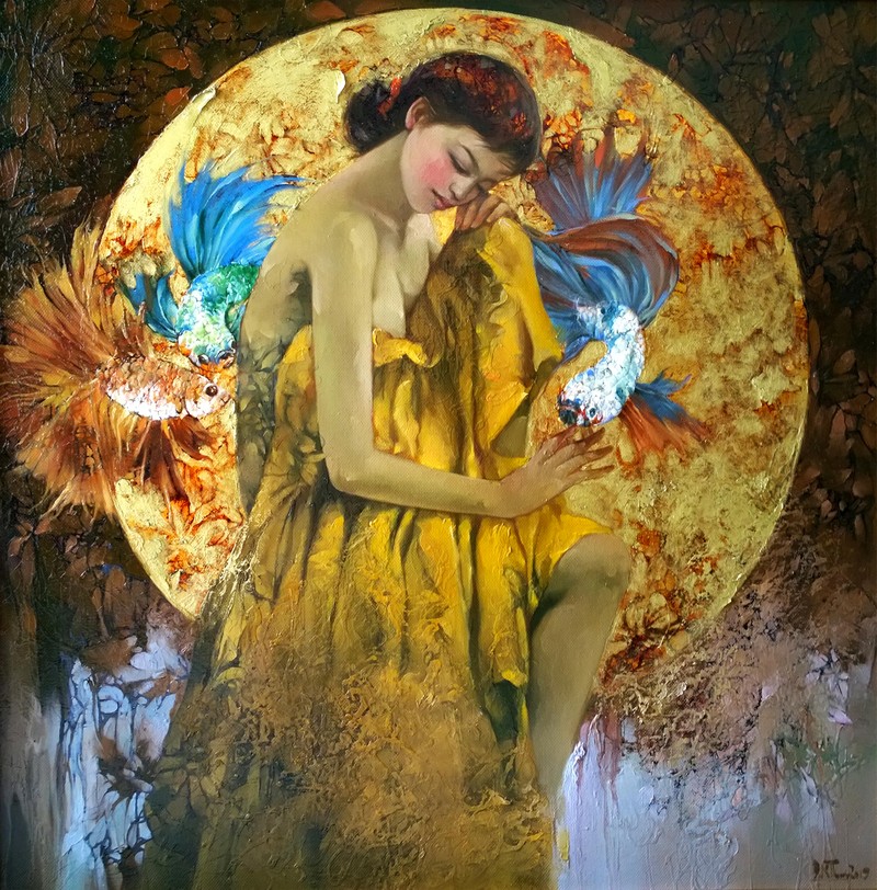 Tác phẩm Mơ về một đại dương (chất liệu tổng hợp, 100cm x 100cm, 2019) của Đinh Ngọc Thắng Tác phẩm Mơ về một đại dương (chất liệu tổng hợp, 100cm x 100cm, 2019) của Đinh Ngọc Thắng