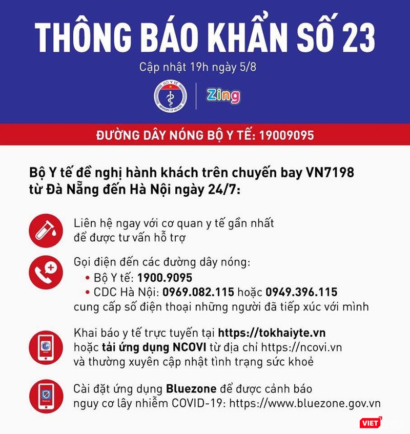 Thông báo khẩn số 23 vừa được Bộ Y tế phát đi sáng nay (Ảnh: BYT) Thông báo khẩn số 23 vừa được Bộ Y tế phát đi sáng nay (Ảnh: BYT)