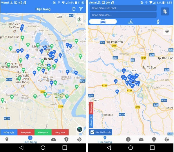 Cảnh báo ngập tại Hà Nội (Ảnh chụp màn hình) 