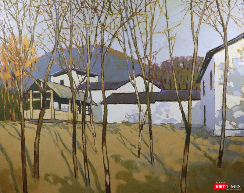 Hàng cây trong nắng, sơn dầu, 120 x 150 cm, 2016, Đặng Tiến