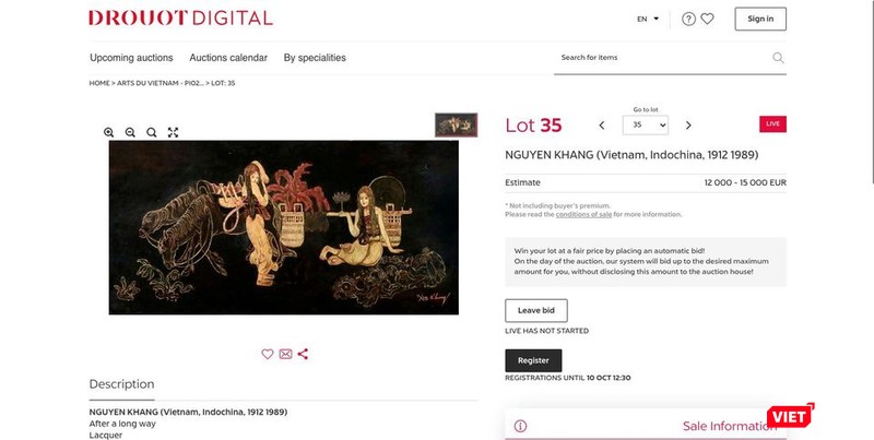 Tranh giả mạo danh Nguyễn Khang khiến gia đình họa sĩ bức xúc (Ảnh trên trang cá nhân của họa sĩ Nguyễn Quế Hương chụp lại màn hình của nhà đấu giá 