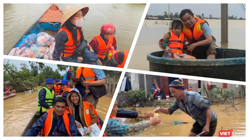 Nhiều đoàn do các tổ chức, cá nhân đang tiếp tục đi vào cứu trợ bà con vùng lũ (Ảnh: Hoà Bình ghép) 