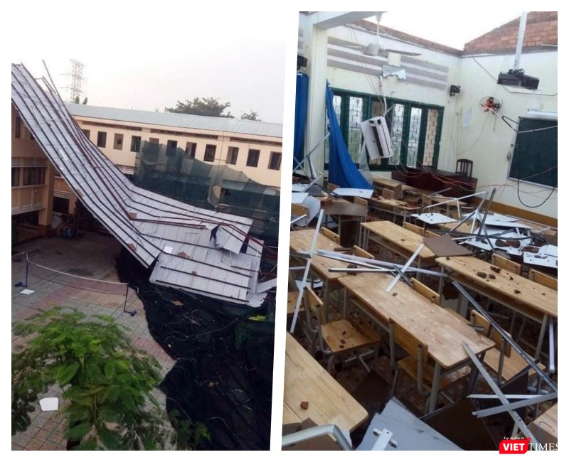 Trường tốc mái, phòng học bị ảnh hưởng nặng nề (Ảnh: TTBC) Trường tốc mái, phòng học bị ảnh hưởng nặng nề (Ảnh: TTBC)