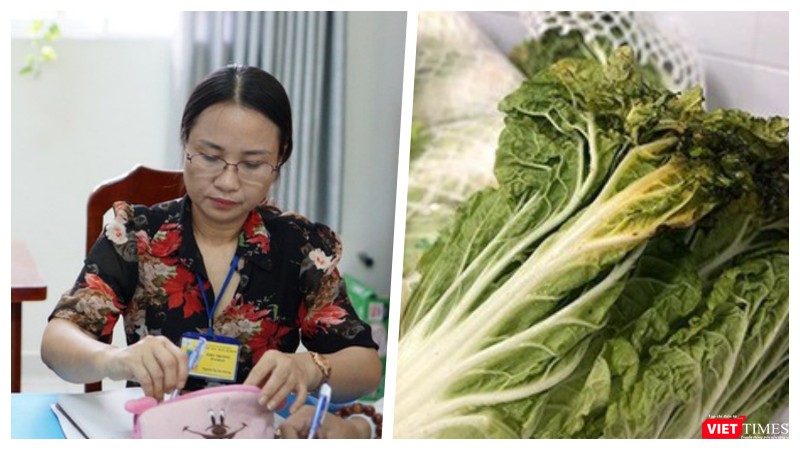 Bà Hương - Hiệu trưởng nhà trường lý giải chưa thuyết phục về chất lượng bữa trưa cho học sinh bán trú (Ảnh: HB ghép)