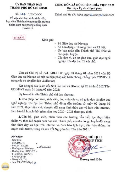 Công văn khẩn của UBND TP.HCM vừa gửi đi