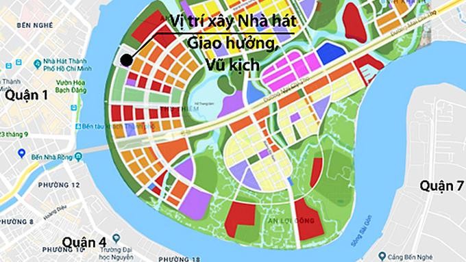 Nhà hát Giao hưởng, Nhạc Vũ kịch sẽ được xây tại Khu chức năng số 1 của Khu đô thị Thủ Thiêm. Ảnh- Google maps