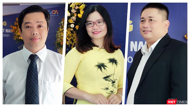 Ông Ngô Thanh Tùng - Phó Tổng Giám đốc SoftTech Đà Nẵng, TS Nguyễn Quang Như Quỳnh (ĐH Bách Khoa - ĐH Đà Nẵng) và ông Vũ Tuấn Anh - Phó Tổng Giám đốc Dr SME tại buổi họp báo sáng 6/4 tại Đà Nẵng (Ảnh: HB)