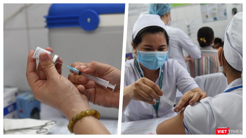 Tiêm vaccine ngừa COVID-19 cho nhân viên y tế - Ảnh: Hoà Bình ghép Tiêm vaccine ngừa COVID-19 cho nhân viên y tế - Ảnh: Hoà Bình ghép
