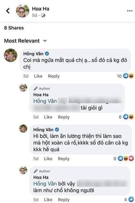Một tài khoản Facebook được cho là của NSND Hồng Vân đã bình luận Một tài khoản Facebook được cho là của NSND Hồng Vân đã bình luận