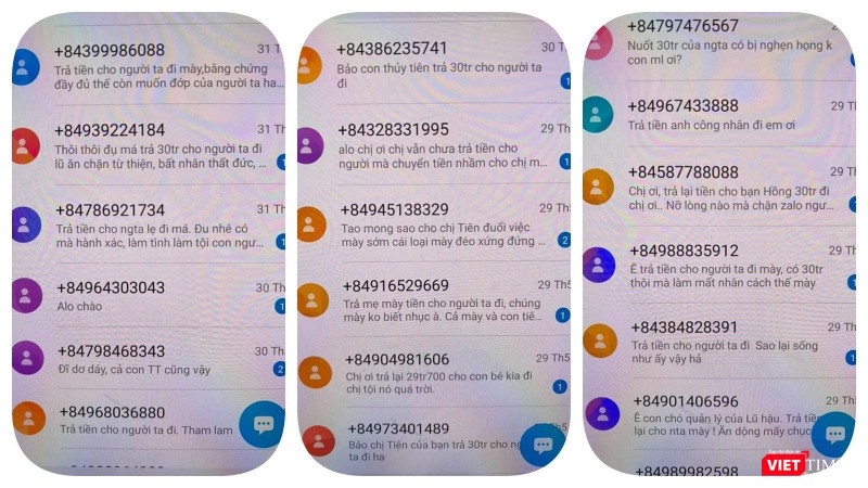 Hình ảnh chụp lại màn hình các tin nhắn với lời lẽ chửi bới, mạt sát