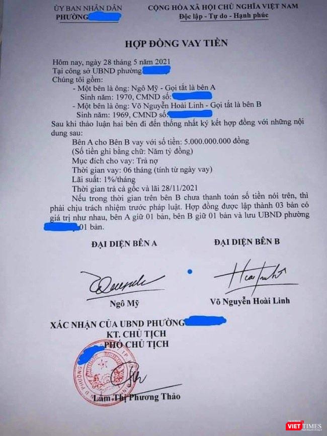 Hợp đồng giả mạo vay tiền đứng tên nghệ sĩ Hoài Linh lan truyền trên mạng xã hội Hợp đồng giả mạo vay tiền đứng tên nghệ sĩ Hoài Linh lan truyền trên mạng xã hội