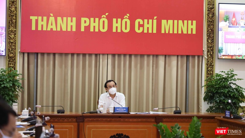 Bí thư Thành ủy TP.HCM Nguyễn Văn Nên tại cuộc họp. Ảnh: TTBC