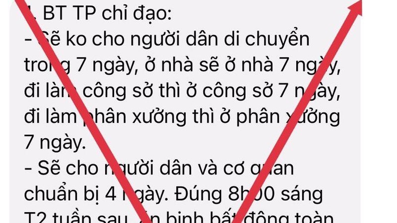 TP.HCM khẳng định người dân cẩnh thận với tin giả “không cho người dân di chuyển trong 7 ngày”. Ảnh chụp màn hình