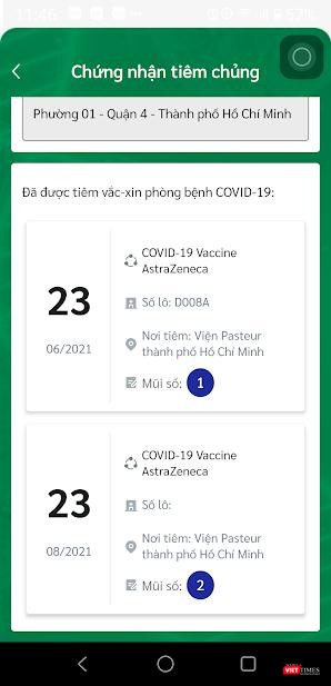 Chứng nhận điện tử đã tiêm đủ 2 mũi vắc xin COVID-19. Ảnh: Hoà Bình Chứng nhận điện tử đã tiêm đủ 2 mũi vắc xin COVID-19. Ảnh: Hoà Bình