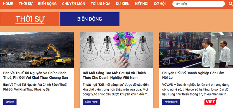 Giao diện cổng thông tin khai thác mỏ chuyên mục thời sự