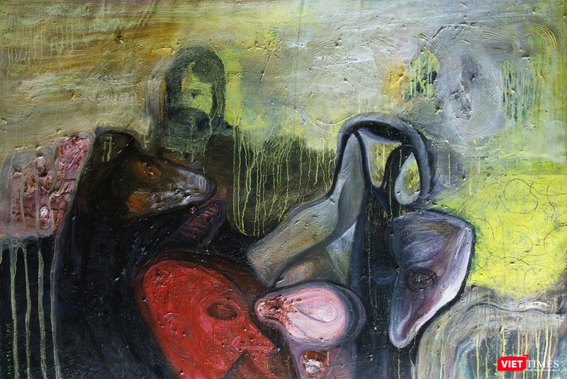 Of dog and man (Phận người và chó) - Oil on vancans (Sơn dầu trên bố, 150 x 102 cm, 2018)