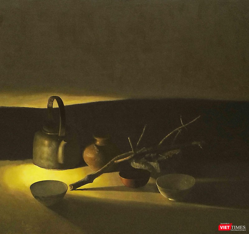 Lê Vượng, cành khô, sơn dầu, 100x100cm, 2022