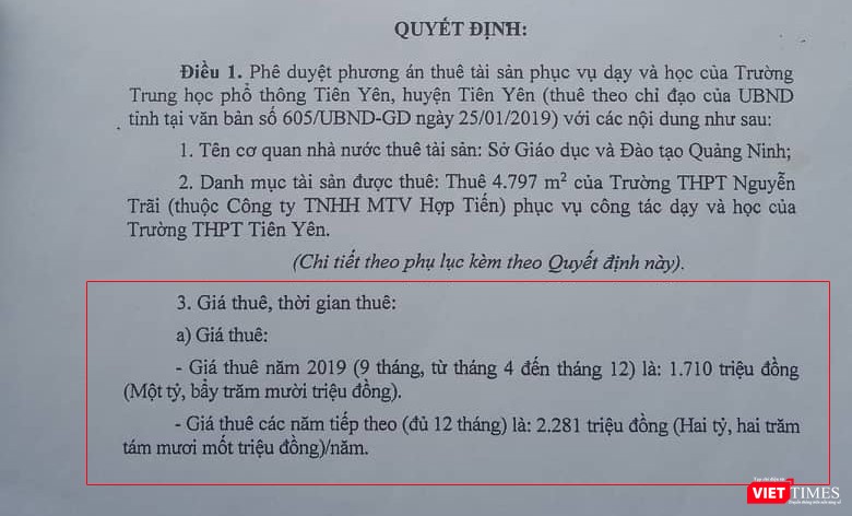 Quyết định thông tin chi tiết về tiền thuê trường hàng năm Quyết định thông tin chi tiết về tiền thuê trường hàng năm