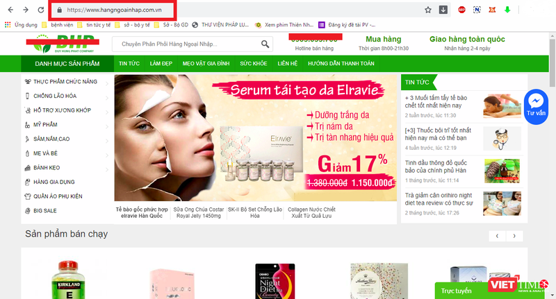 Trang web hangngoainhap.com.vn có dấu hiệu lừa dối người tiêu dùng khi quảng cáo thực phẩm bảo vệ sức khỏe Fracora Placenta Drink 150.000.